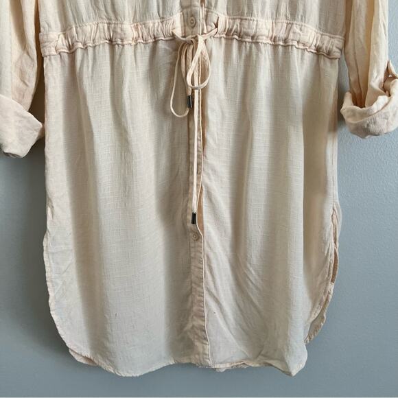 Anthropologie HD in Paris Cream Button Front Cinch Waist Rolled Sleeve Top XS - Picture 2 of 8